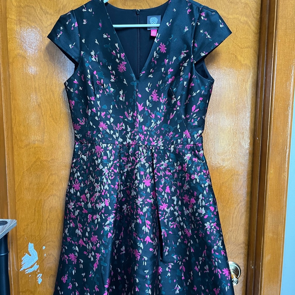 Vince Camuto Black Dress with Pink Floral Design